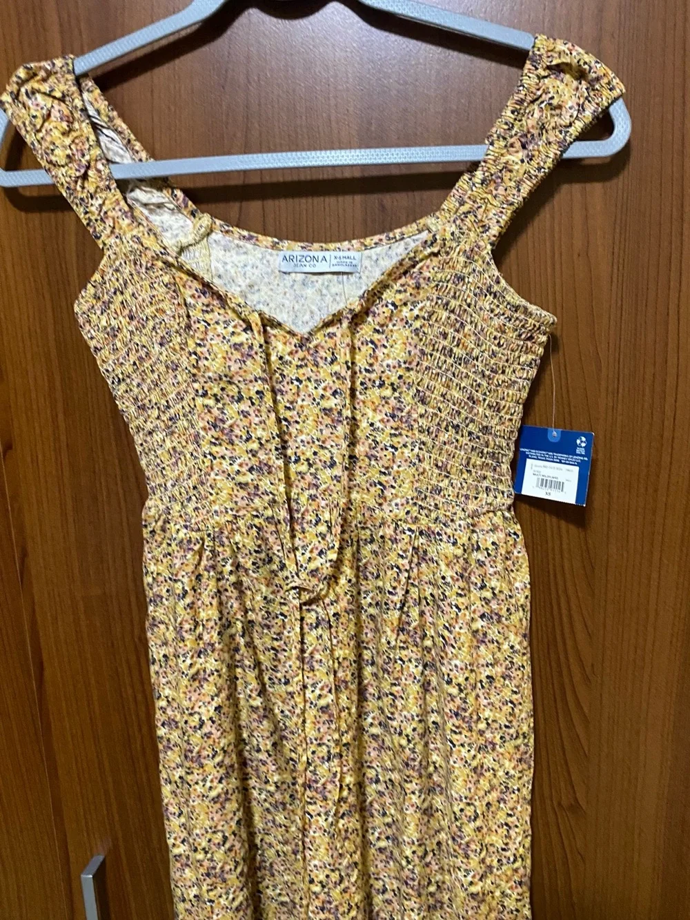 Arizona Jean Company Yellow Floral Midi Dress with Smocked Bodice XS - Picture 6 of 8